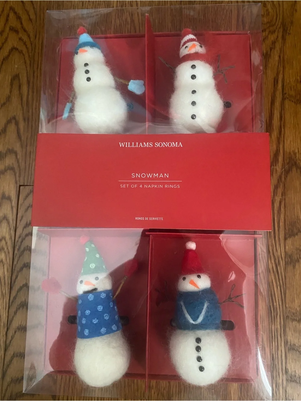 Williams Sonoma Felt Snowmen Set of Four NWT